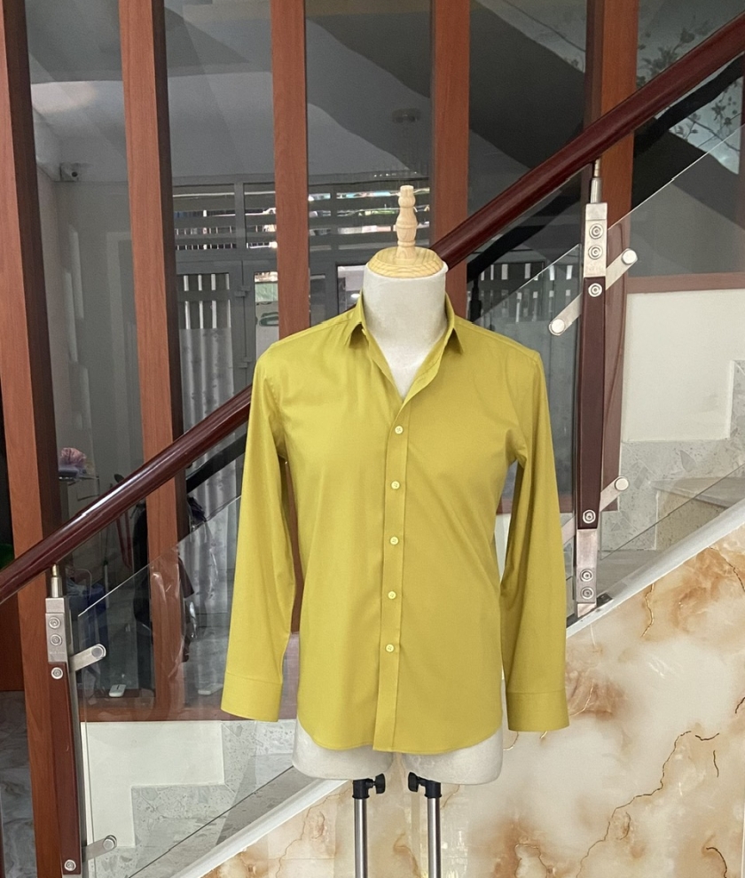 Áo sơ mi nam tay dài vải bamboo 2 da màu vàng