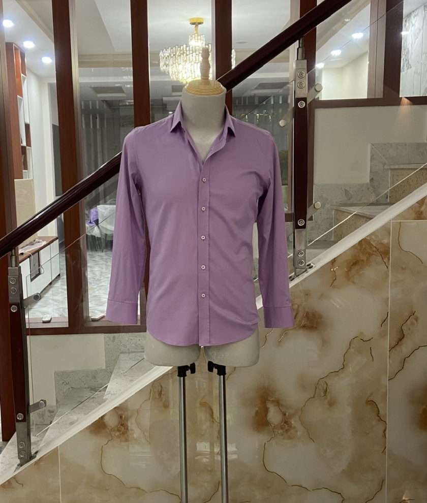 Áo sơ mi nam tay dài vải bamboo 2 da màu tím