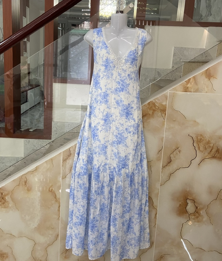 Đầm dài đến gót chân vải Linen xô