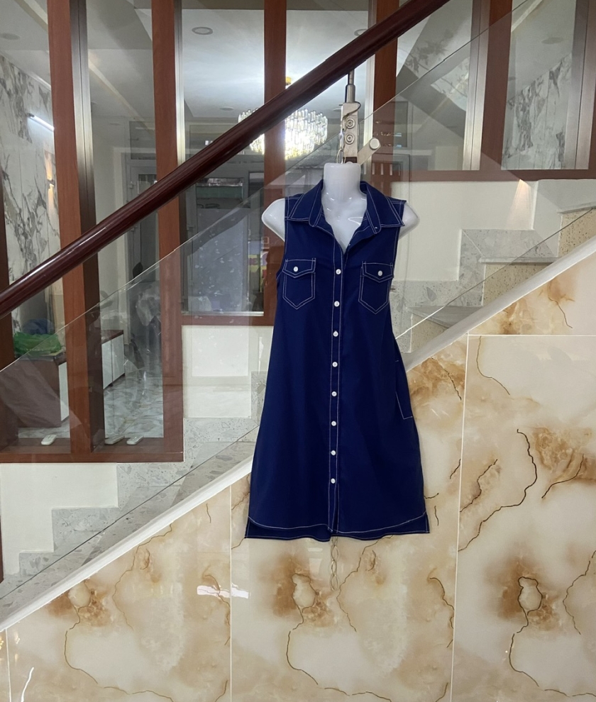 Đầm sơ mi ngắn đến gối vải Bamboo